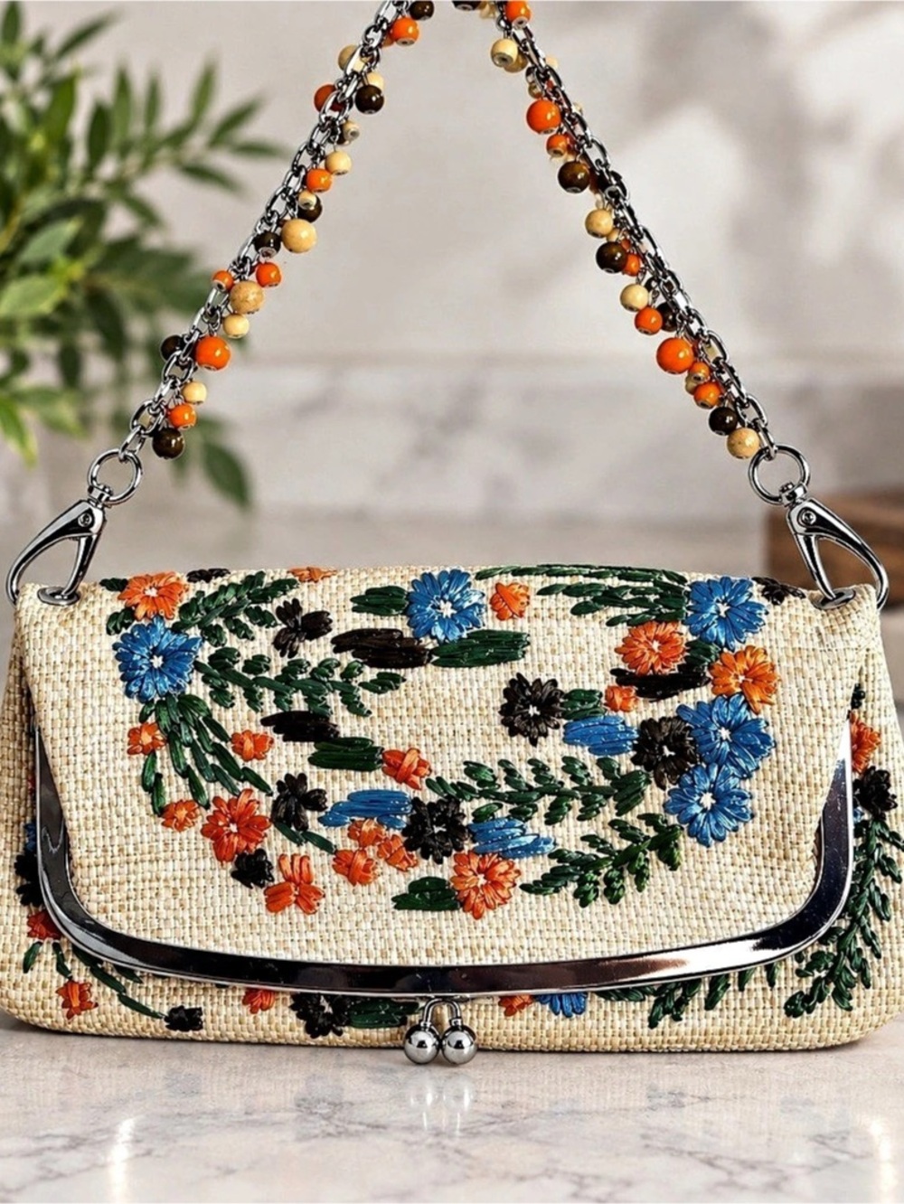 Rafé for Target Floral Beaded Shoulder Bag in Beige